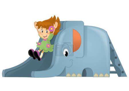 Téléchargez les photos : Scène de dessin animé avec éléphant élément jouet de aire de jeux illustration isolée pour les enfants - en image libre de droit