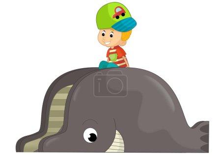 Téléchargez les photos : Scène de dessin animé avec baleine poisson animal jouet élément de aire de jeux illustration isolée pour les enfants - en image libre de droit