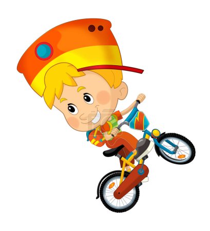 Photo for Cartoon scene with little boy riding on a bicycle for fun isolated illustation for kid - Royalty Free Image