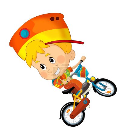 Foto de Escena de dibujos animados con niño pequeño montando en una bicicleta para la diversión ilustración aislada para el niño - Imagen libre de derechos