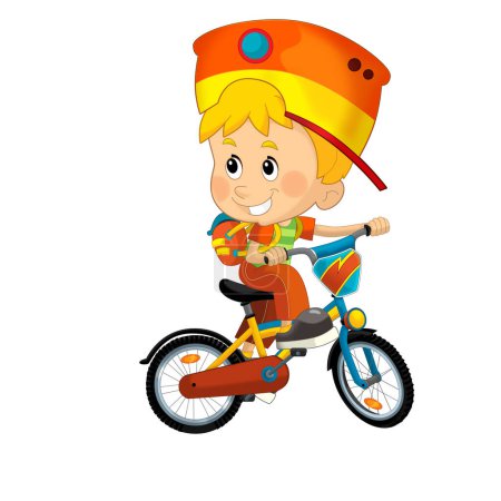 Foto de Escena de dibujos animados con niño pequeño montando en una bicicleta para la diversión ilustración aislada para el niño - Imagen libre de derechos