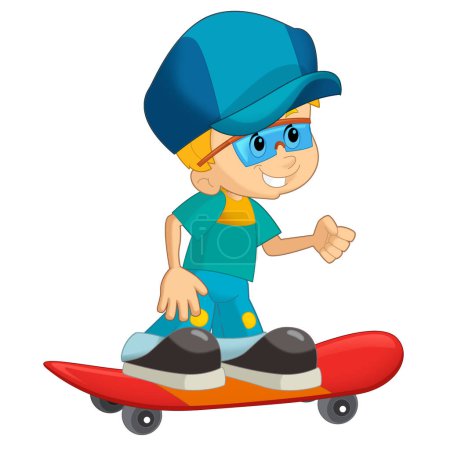 Photo for Cartoon scene with boy on a skateboard training learning isolated illustation for kids - Royalty Free Image