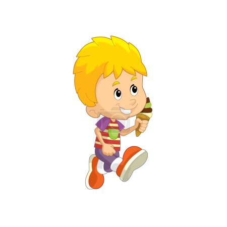 Foto de Escena de dibujos animados con niño comiendo helado divertirse ilustración aislada para niños - Imagen libre de derechos