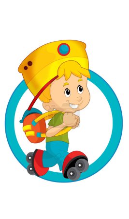 Photo for Cartoon scene with young boy teenager playing having fun and smiling isolated illustration for kids - Royalty Free Image