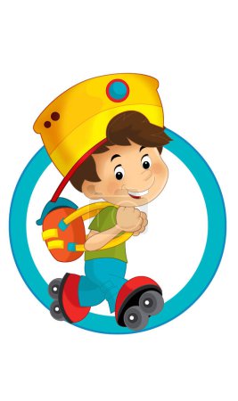 Photo for Cartoon scene with young boy teenager playing having fun and smiling isolated illustration for kids - Royalty Free Image