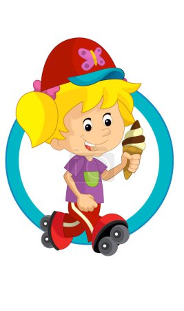 Photo for Cartoon scene with young girl teenager playing having fun and smiling isolated illustration for kids - Royalty Free Image