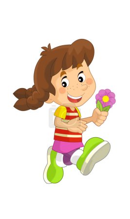 Photo for Cartoon scene with young girl teenager playing having fun and smiling isolated illustration for kids - Royalty Free Image