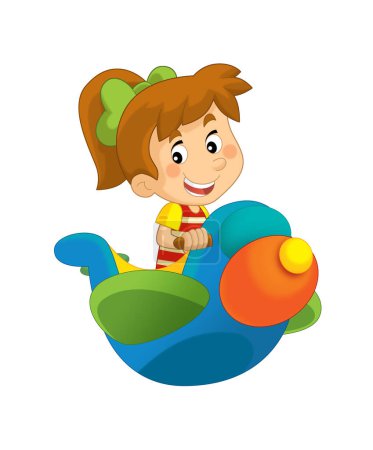 Photo for Cartoon girl kid on a toy funfair plane amusement park or playground isolated illustration for kids - Royalty Free Image