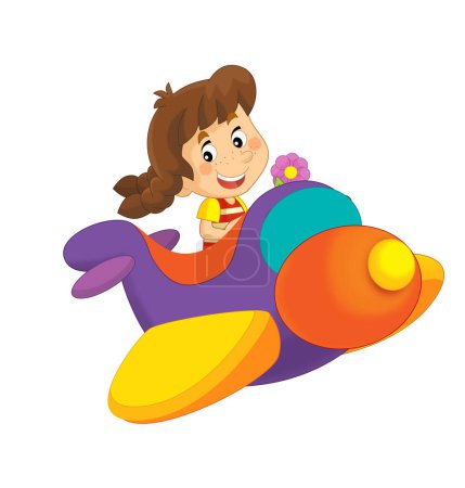Foto de Muchacha de dibujos animados niño en un parque de atracciones de avión de juguete o parque infantil ilustración aislada para niños - Imagen libre de derechos