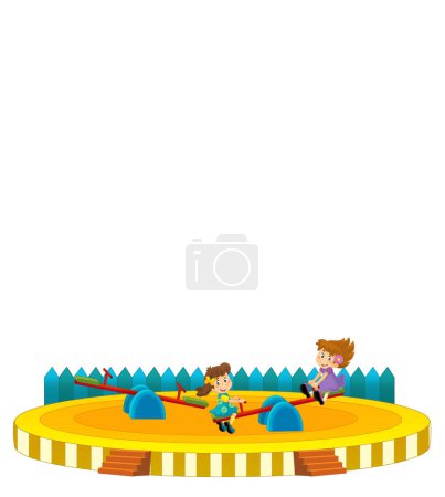 Téléchargez les photos : Scène de dessin animé avec terrain de jeu amusant jardin d'enfants illustration isolée pour kdis - en image libre de droit