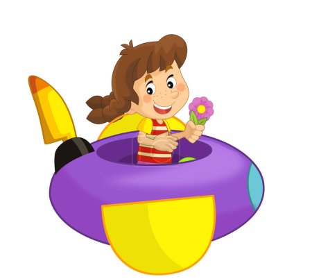 Photo for Cartoon kid on a toy funfair plane amusement park or playground isolated illustration for children - Royalty Free Image
