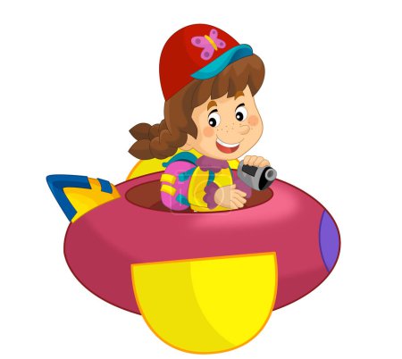 Photo for Cartoon kid on a toy funfair plane amusement park or playground isolated illustration for children - Royalty Free Image