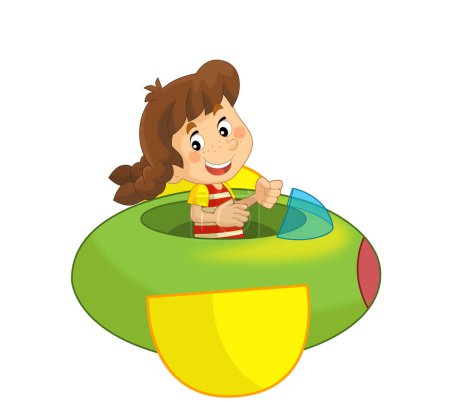 Téléchargez les photos : Dessin animé enfant sur un jouet Funfair avion parc d'attractions ou aire de jeux illustration isolée pour les enfants - en image libre de droit