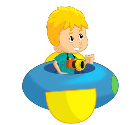 Téléchargez les photos : Dessin animé enfant sur un jouet Funfair avion parc d'attractions ou aire de jeux illustration isolée pour les enfants - en image libre de droit