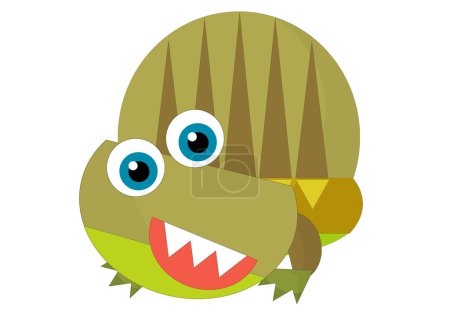 Téléchargez les photos : Dessin animé heureux et drôle dinosaure préhistorique coloré dino sourire amical illustration isolée pour les enfants - en image libre de droit
