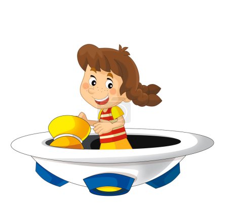 Foto de Niño de dibujos animados en una nave espacial de feria de juguetes o un parque de atracciones de una nave estrella o una ilustración aislada de patio de recreo para niños - Imagen libre de derechos