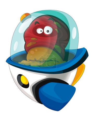 Photo for Cartoon alien creature on a ufo space ship or star ship transportation isolated illustration for children - Royalty Free Image