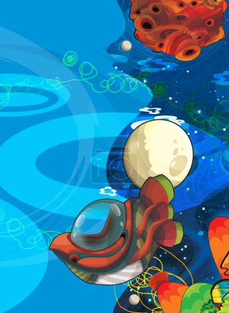 Cartoon funny colorful scene of cosmos galactic alien ufo isolated illustration for kids