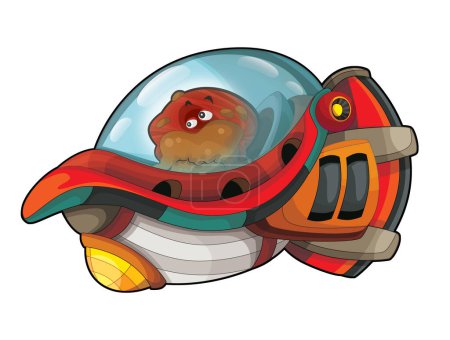 Photo for Cartoon alien creature on a ufo space ship or star ship transportation isolated illustration for kids - Royalty Free Image