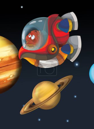 Foto de Dibujos animados divertida escena colorida de cosmos nave espacial extraterrestre alienígena galáctica ilustración aislada para niños - Imagen libre de derechos