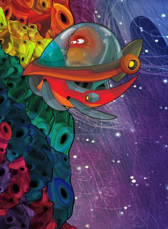 Photo for Cartoon funny colorful scene of cosmos galactic alien ufo space craft ship isolated illustration for kids - Royalty Free Image
