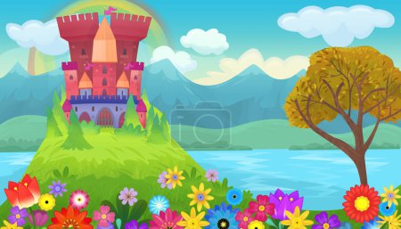 Photo for Cartoon bright scene for fairy tales with kindgom castle illustration for kids - Royalty Free Image