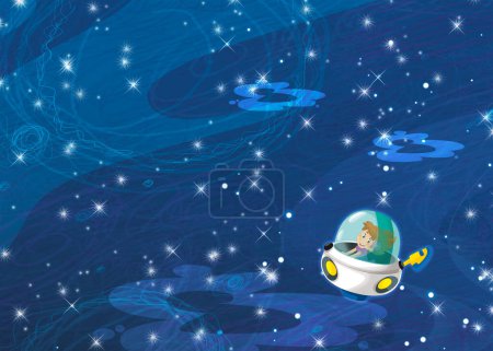 Photo for Cartoon funny colorful scene of cosmos galactic alien ufo space craft ship illustration for children - Royalty Free Image