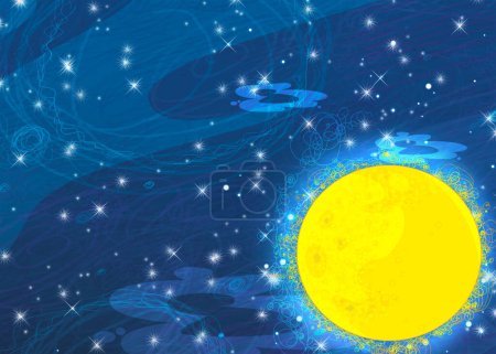 Téléchargez les photos : Dessin animé drôle scène colorée de cosmos galactique alien ufo espace illustration pour les enfants - en image libre de droit