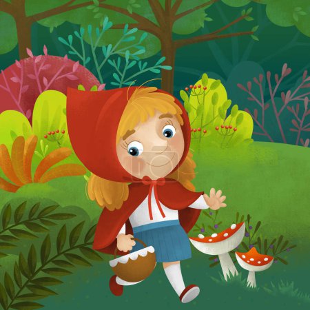 Photo for Cartoon scene with young girl princess in the wild forest illustration for kids - Royalty Free Image