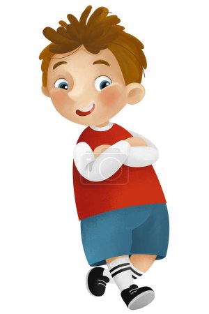 Photo for Cartoon scene with young boy teenager playing having fun and smiling isolated illustration for children - Royalty Free Image