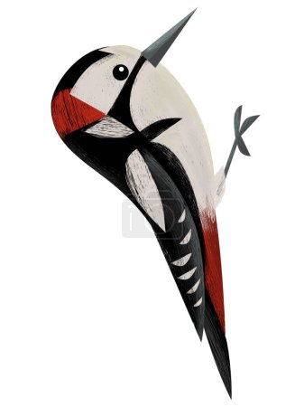Foto de Dibujos animados hermoso pájaro colorido mirando sentado ilustración aislada para niños - Imagen libre de derechos