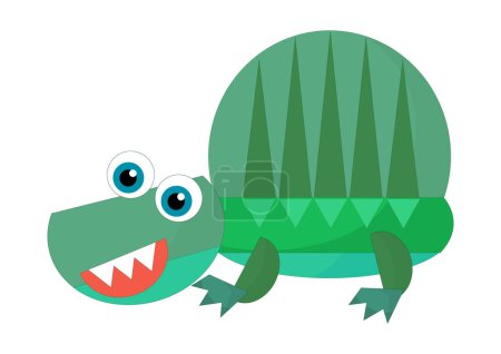 Foto de Dibujos animados feliz y divertido colorido dinosaurio prehistórico dino sonriendo amistosa ilustración aislada para niños - Imagen libre de derechos