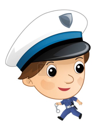 Photo for Cartoon character policeman boy at work isolated illustration for kids - Royalty Free Image