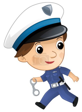 Téléchargez les photos : Personnage de bande dessinée policier garçon au travail illustration isolée pour les enfants - en image libre de droit