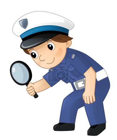 Photo for Cartoon character policeman boy at work isolated illustration for kids - Royalty Free Image