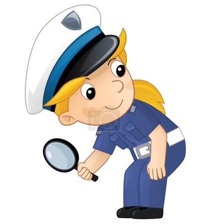 Photo for Cartoon character policeman girl at work isolated illustration for kids - Royalty Free Image