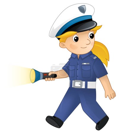 Téléchargez les photos : Personnage de bande dessinée policier fille au travail illustration isolée pour les enfants - en image libre de droit