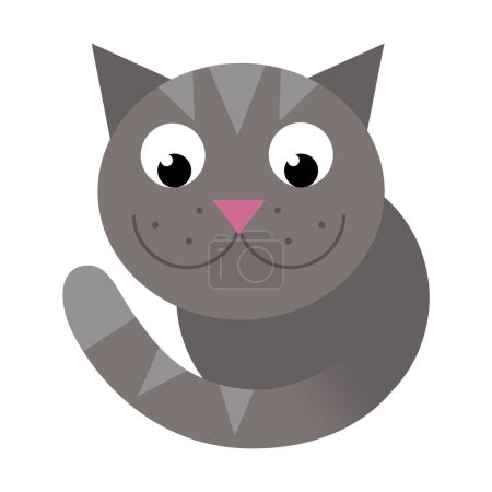 Téléchargez les photos : Scène de dessin animé avec chat heureux faisant quelque chose jouant illustration isolée pour les enfants - en image libre de droit