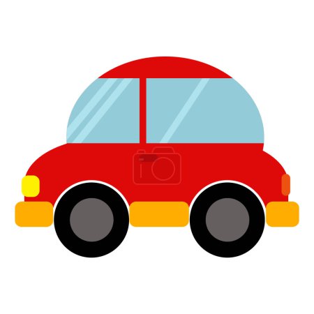 Téléchargez les photos : Dessin animé drôle voiture de ville petite berline isolé illustration pour les enfants - en image libre de droit