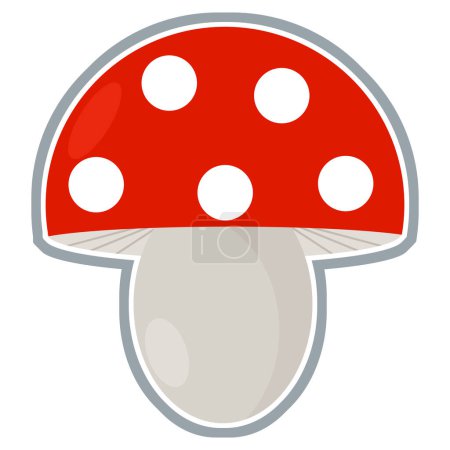 Téléchargez les photos : Dessin animé élément forestier champignon sur fond blanc - illustration pour les enfants - en image libre de droit