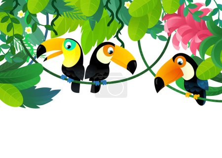 Foto de Escena de dibujos animados con la selva y los animales juntos como ilustración de marco para los niños - Imagen libre de derechos