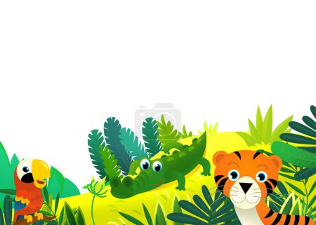 Photo for Cartoon scene with jungle and animals being together as frame illustration for kids - Royalty Free Image