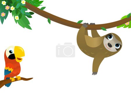 Photo for Cartoon scene with jungle and animals and parrot bird being together as frame illustration for kids - Royalty Free Image