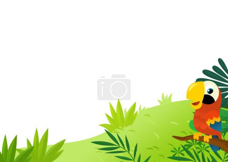 Photo for Cartoon scene with jungle and animals and parrot bird being together as frame illustration for kids - Royalty Free Image