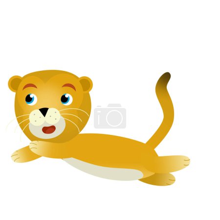 Foto de Escena de dibujos animados con leona gato feliz sobre fondo blanco - ilustración safari para niños - Imagen libre de derechos