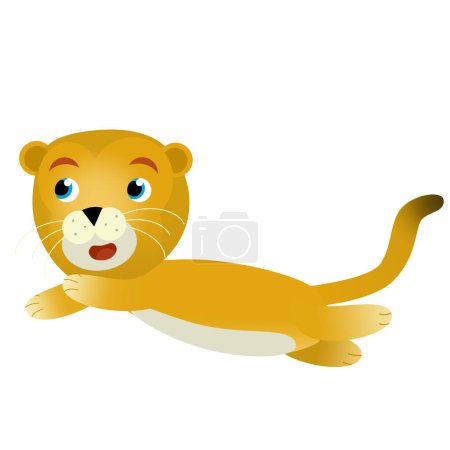 Téléchargez les photos : Scène de dessin animé avec lionne lion chat heureux sur fond blanc illustration safari pour les enfants - en image libre de droit