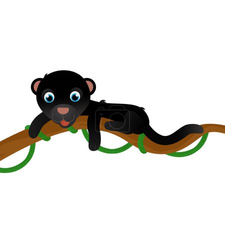 Foto de Escena de dibujos animados con feliz gato tropical negro puma sobre fondo blanco - ilustración para niños - Imagen libre de derechos