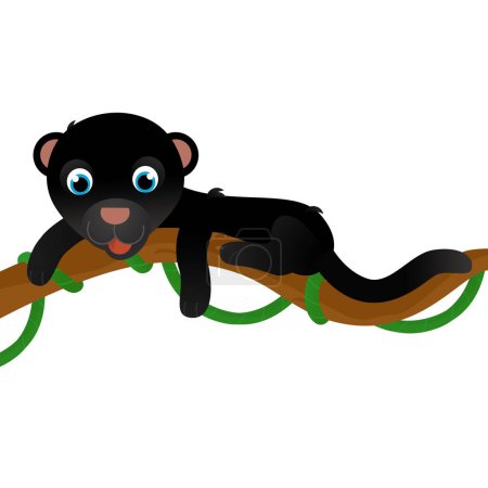 Photo for Cartoon scene with happy tropical cat black puma on white background - illustration for kids - Royalty Free Image