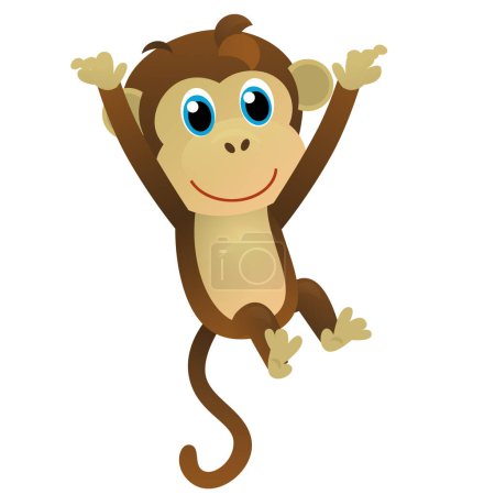Téléchargez les photos : Dessin animé scène asiatique avec singe animal singe sur fond blanc illustration pour les enfants - en image libre de droit