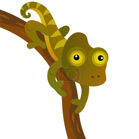 Foto de Dibujos animados americano feliz y divertido lagarto diminuto camaleón gecko aislado sobre fondo blanco - ilustración para niños - Imagen libre de derechos